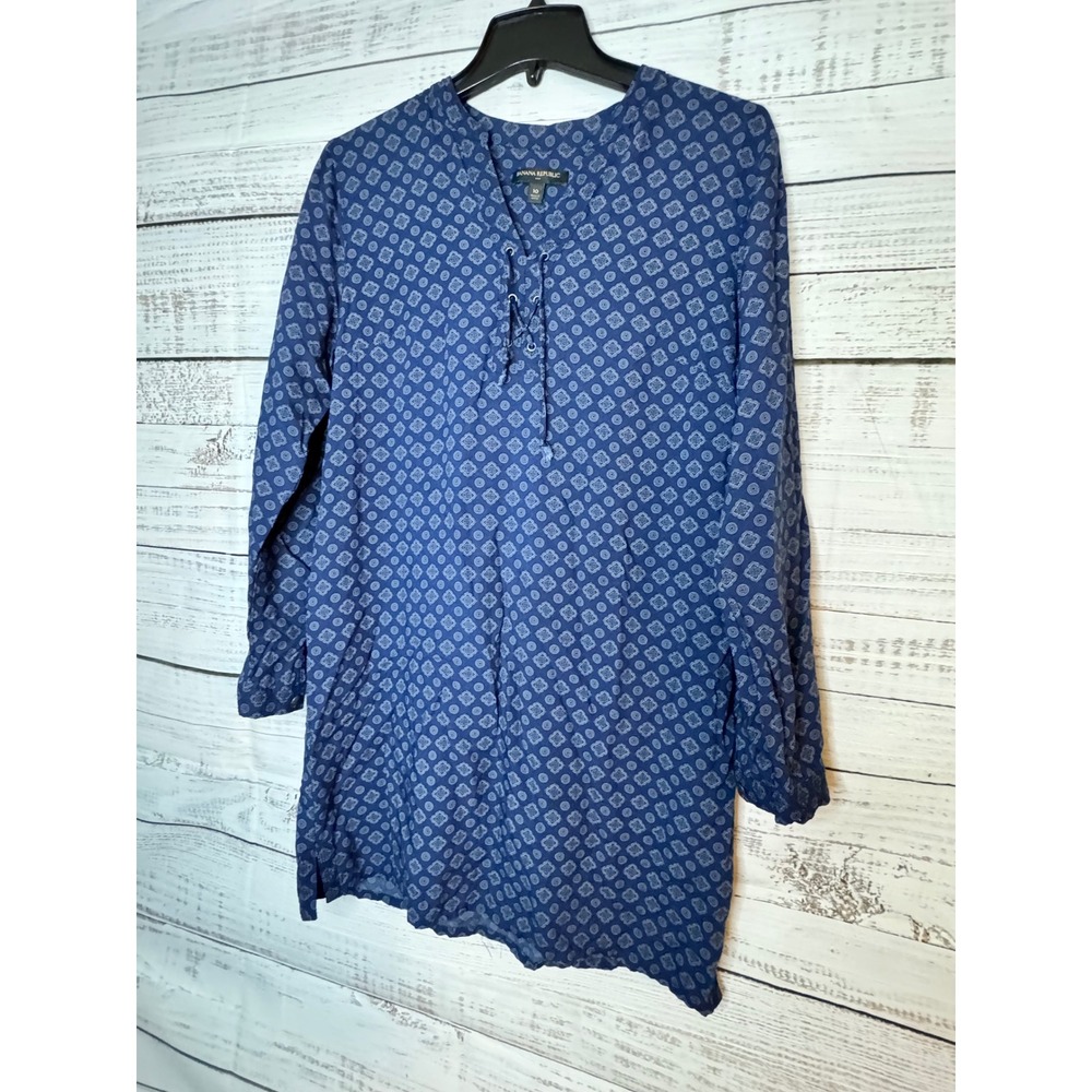 Banana Republic Womens Blue Geometric Medallion Lace Up Tunic Sz 10 245529